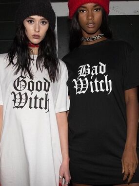 Good Witch / Bad Witch Graphic Tee Dresses - Black & White